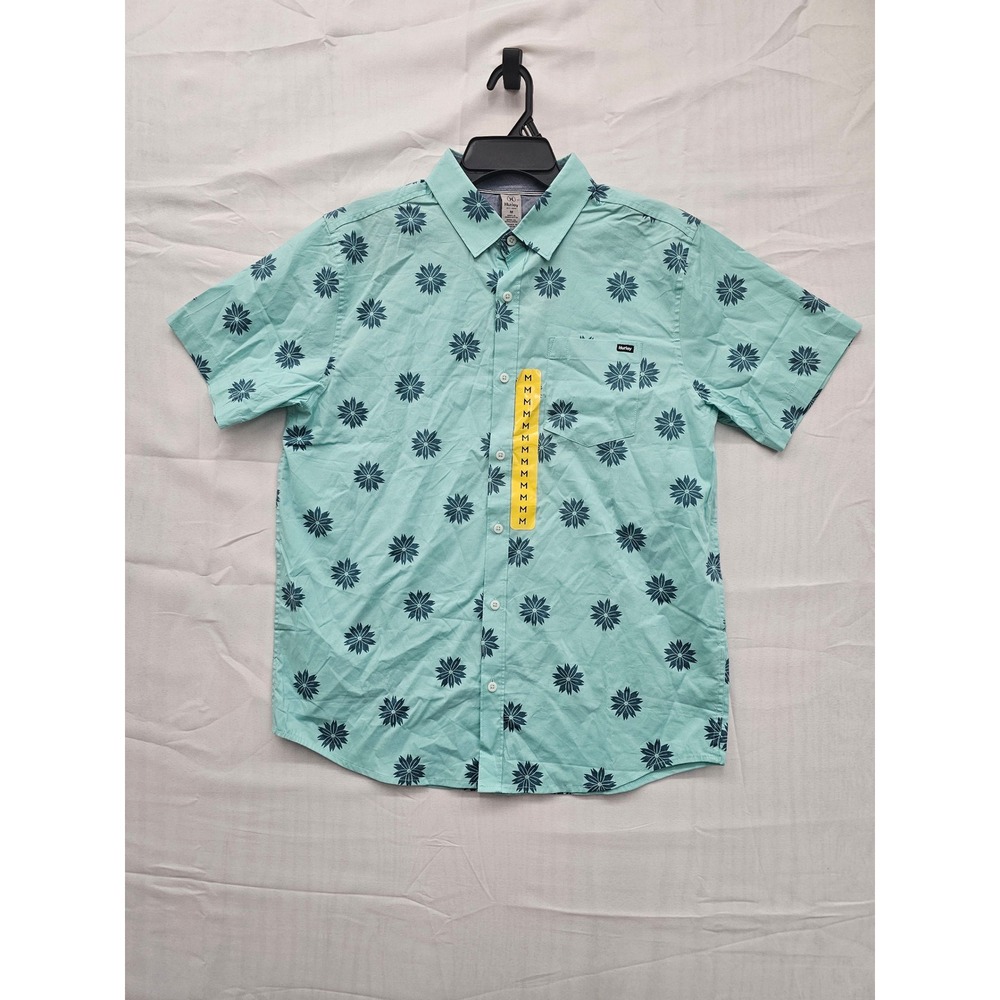 Hurley Mens Turquoise Floral Starburst Short Sleeve Button‎ Up Shirt M